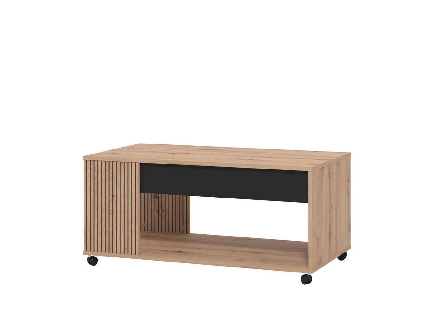 Home affaire Couchtisch Mayenne Kaffeetisch, 101 cm, rechteckig, modern design, mit rollen, mit Schublade, mit dekorativen schwarzen Streifen, in Artisan Eiche – Bild 5 von 5