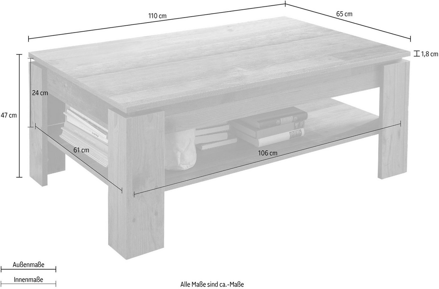 Home affaire Couchtisch Tanum, Couchtisch mit 1 offenem Fach - (B/T/H) 110/65/47 cm – Bild 5 von 5