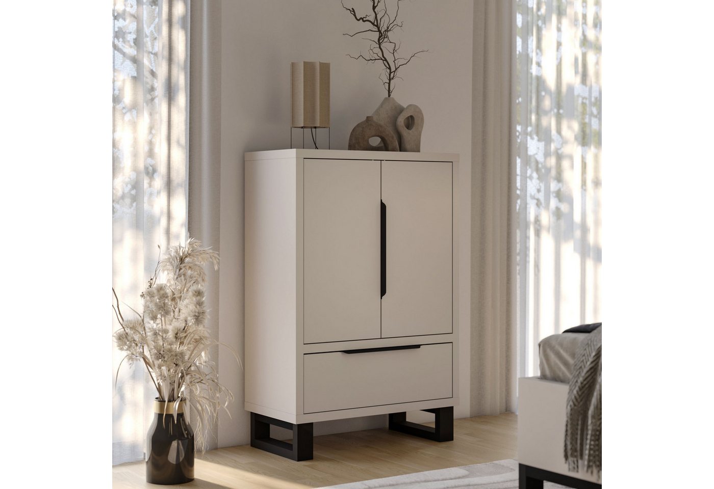 Home affaire Drehtürenschrank Bronne,Breite 89,5 cm, Mehrzweckschrank, Universalschrank, Garderobe Kleiderschrank, 1 Schublade, Metallgriffe, Garderobe – Bild 3 von 5