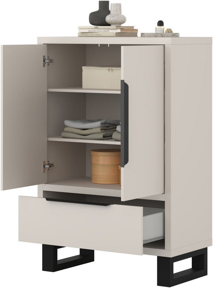 Home affaire Drehtürenschrank Bronne,Breite 89,5 cm, Mehrzweckschrank, Universalschrank, Garderobe Kleiderschrank, 1 Schublade, Metallgriffe, Garderobe – Bild 4 von 5