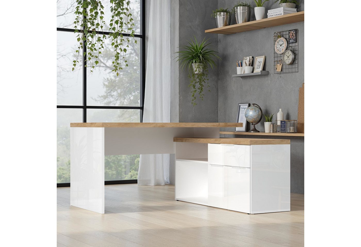 Home affaire Eckschreibtisch Easy, Computertisch – 38 mm Platte, perfekt fürs Büro & Homeoffice, Breite/Tiefe 138/132 cm, Schubkasten mit Selbsteinzug u. Dämpfu – Bild 4 von 5