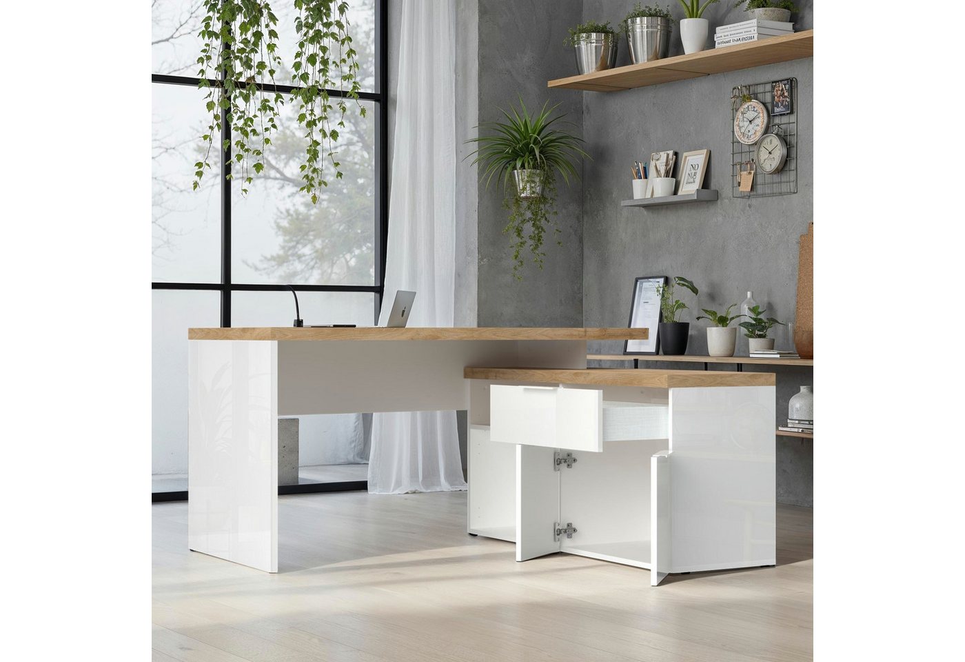 Home affaire Eckschreibtisch Easy, Computertisch – 38 mm Platte, perfekt fürs Büro & Homeoffice, Breite/Tiefe 138/132 cm, Schubkasten mit Selbsteinzug u. Dämpfu – Bild 5 von 5