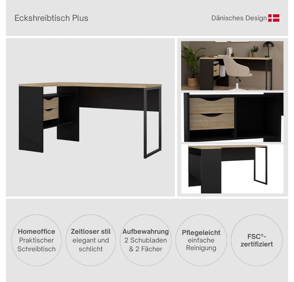 Home affaire Eckschreibtisch Plus, Schreibtisch mit vielen Stauraummöglichkeiten, Gestell aus Metall – Bild 3 von 5