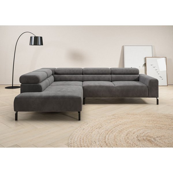 Home affaire Ecksofa Antonelli, L-Form, inkl. Kopfteilverstellung, Breite 276 cm, bequem, mit elektrischer Sitztiefenverstellung, in Cord, dunkelgrau