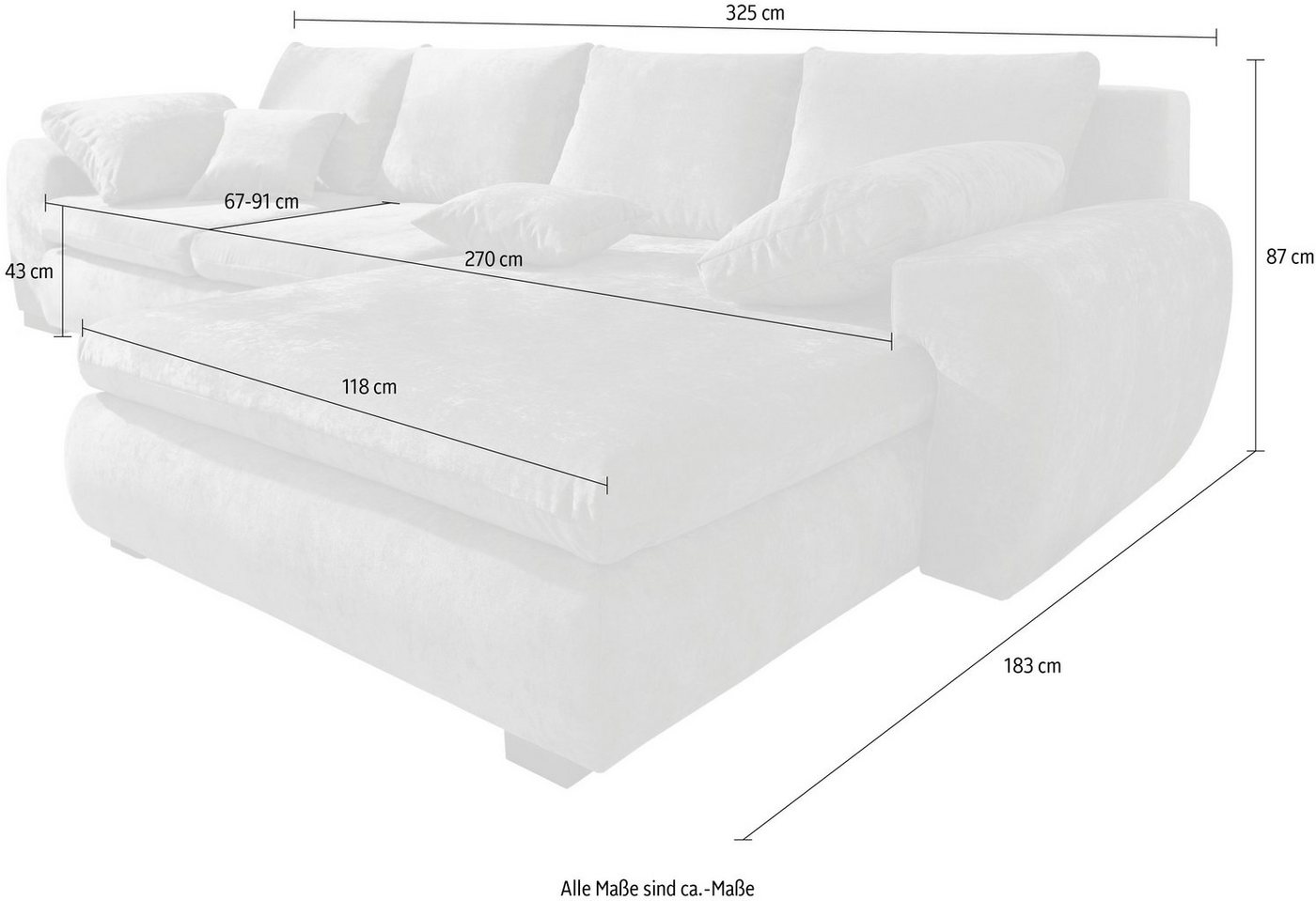 Home affaire Ecksofa Cara Mia L-Form, B: 325 cm, XXL-Sofa mit 4 Zierkissen, optional Schlaffunktion & Bettkasten, Liegefl. 145x270 cm – Bild 5 von 5
