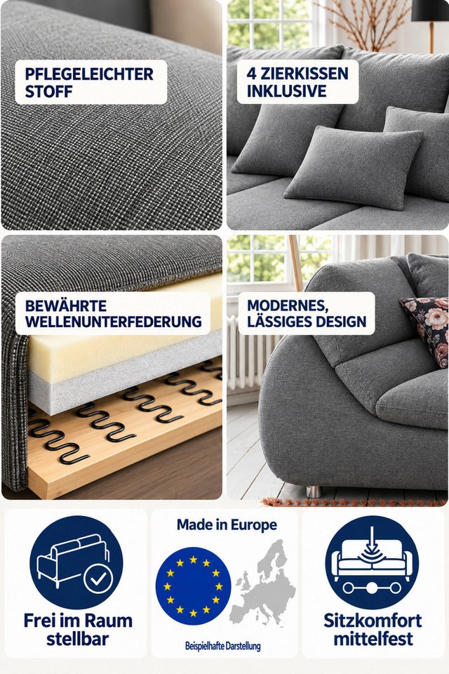Home affaire Ecksofa Imola, bequem, aktuelle Steppung im Sitz, L-Form, Breite 270cm, wahlweise mit Bettfunktion – Bild 3 von 5