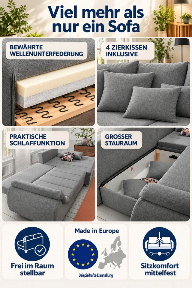 Home affaire Ecksofa Imola, bequem, aktuelle Steppung im Sitz, L-Form, Breite 270cm, wahlweise mit Bettfunktion – Bild 4 von 5