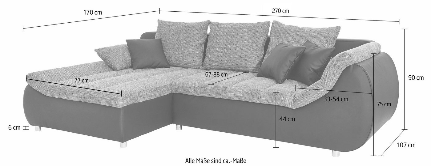Home affaire Ecksofa Imola, bequem, aktuelle Steppung im Sitz, L-Form, Breite 270cm, wahlweise mit Bettfunktion – Bild 4 von 5