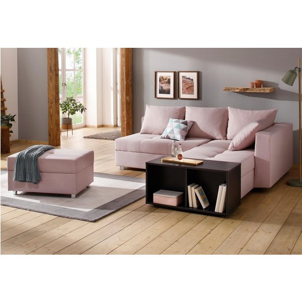 Home affaire Ecksofa Italia L-Form, B: 217 cm, Schlaffunktion, Bettkasten, Federkern, frei stellbar, mit Zierkissen, Gästebettfunktion