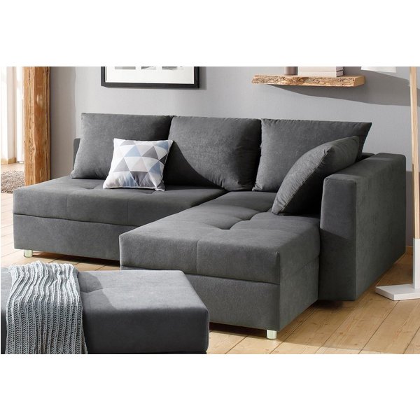 Home affaire Ecksofa Italia L-Form, B: 217 cm, Schlaffunktion, Bettkasten, Federkern, frei stellbar, mit Zierkissen, Gästebettfunktion
