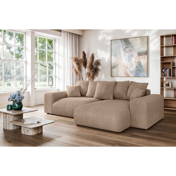 Home affaire Ecksofa LAKESIDE mit Bettfunktion und Bettkasten, B/T/H 257/166/84 cm, L-Form, Recamiere beidseitig montierbar, mit Wellenunterfederung