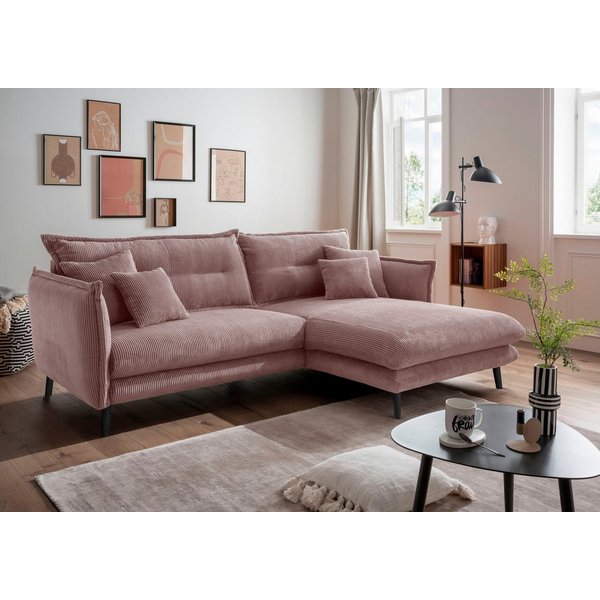 Home affaire Ecksofa Levke, 255 x 180 cm, aktuelles Design: Kissen Optik, bequem, elegant, Cord, L-Form, inkl. Rücken- und Zierkissen