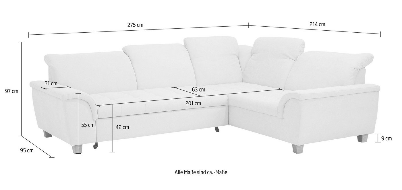 Home affaire Ecksofa Lyla fester Sitzkomfort, bequeme Armlehnen, Breite 275cm, L-Form, wahlweise mit Rückenfunktion und Bettfunktion – Bild 2 von 4