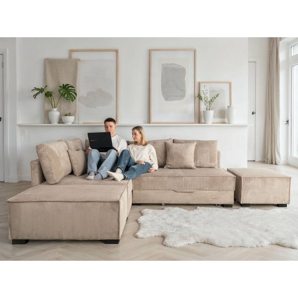Home affaire Ecksofa Night & Day L-Form, B: 316 cm mit Dauer-Schlaffunktion 180x200 cm, Set: Sofa & Hocker, Schlaffunktion, Bettkasten & Kissen, Boxspringbett