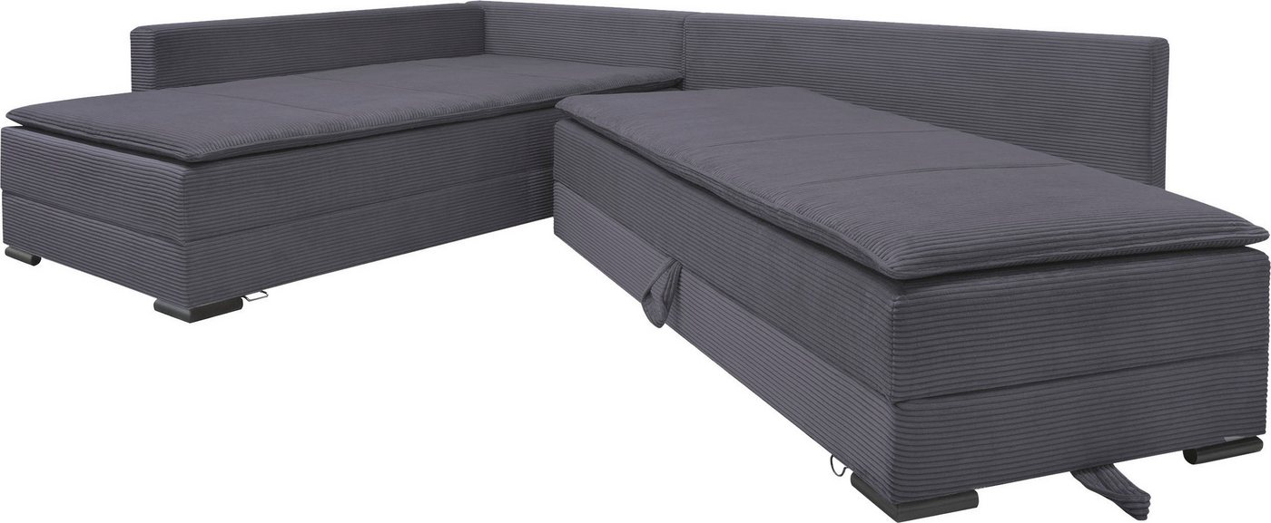Home affaire Ecksofa Night & Day L-Form, B: 321 cm, mit Dauer-Schlaffunktion 180x200 cm, Schlaffunktion, Bettkasten, Topper & 3 Zierkissen, Boxspringbett Cord – Bild 4 von 5