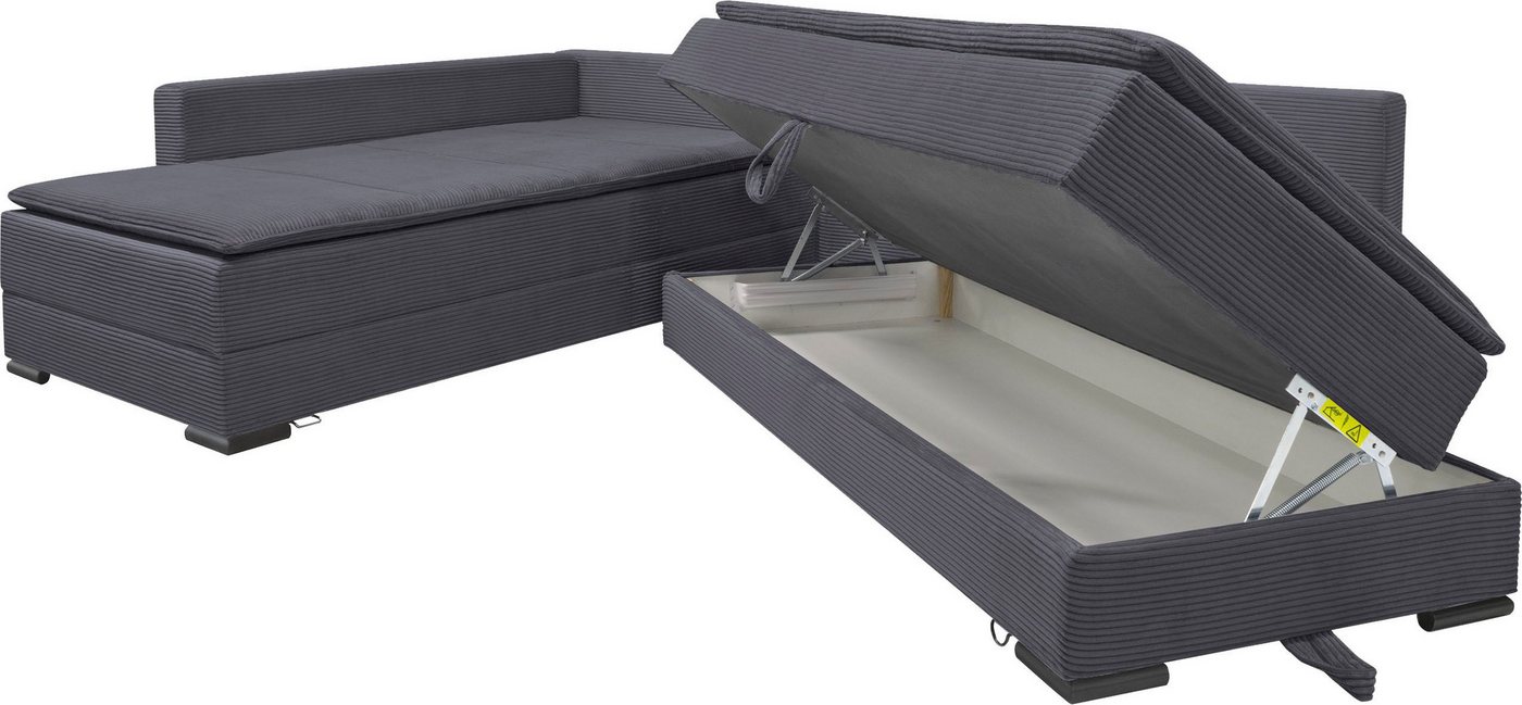 Home affaire Ecksofa Night & Day L-Form, B: 321 cm, mit Dauer-Schlaffunktion 180x200 cm, Schlaffunktion, Bettkasten, Topper & 3 Zierkissen, Boxspringbett Cord – Bild 5 von 5