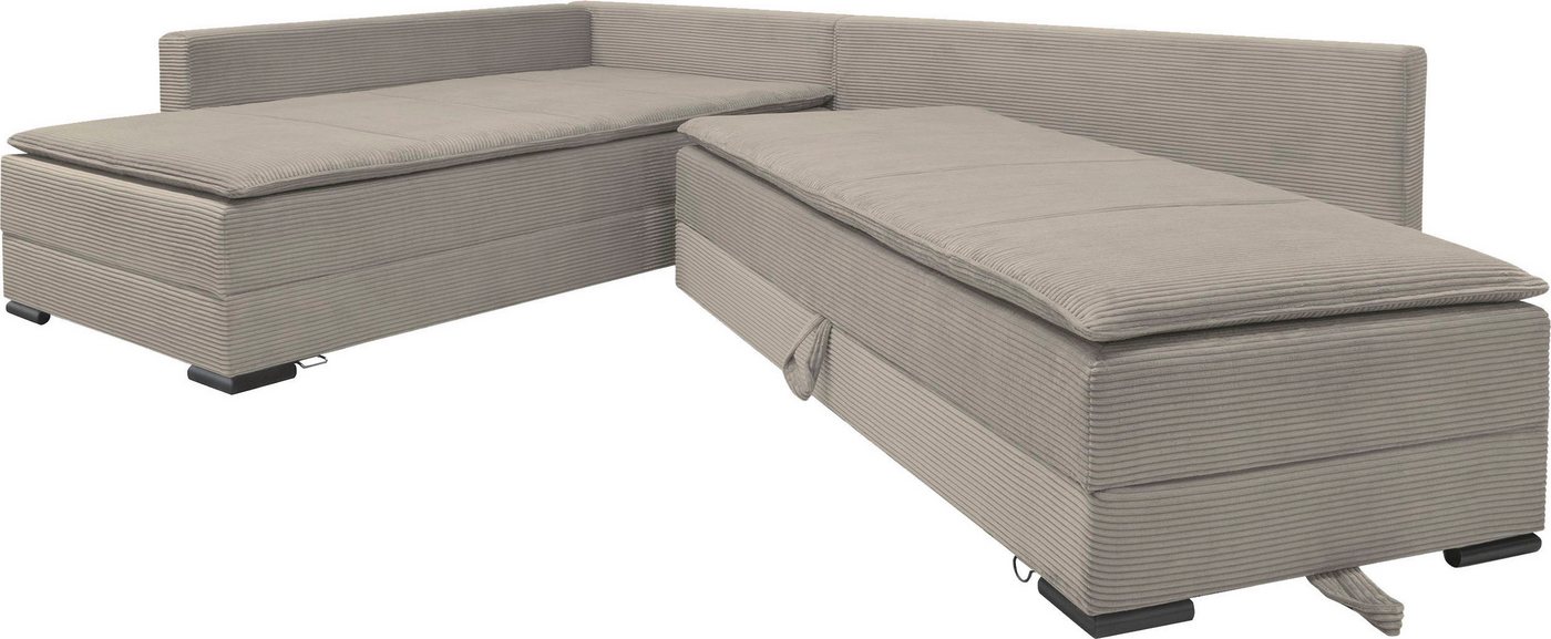Home affaire Ecksofa Night & Day L-Form, B: 321 cm, mit Dauer-Schlaffunktion 180x200 cm, Schlaffunktion, Bettkasten, Topper & 3 Zierkissen, Boxspringbett Cord – Bild 4 von 5