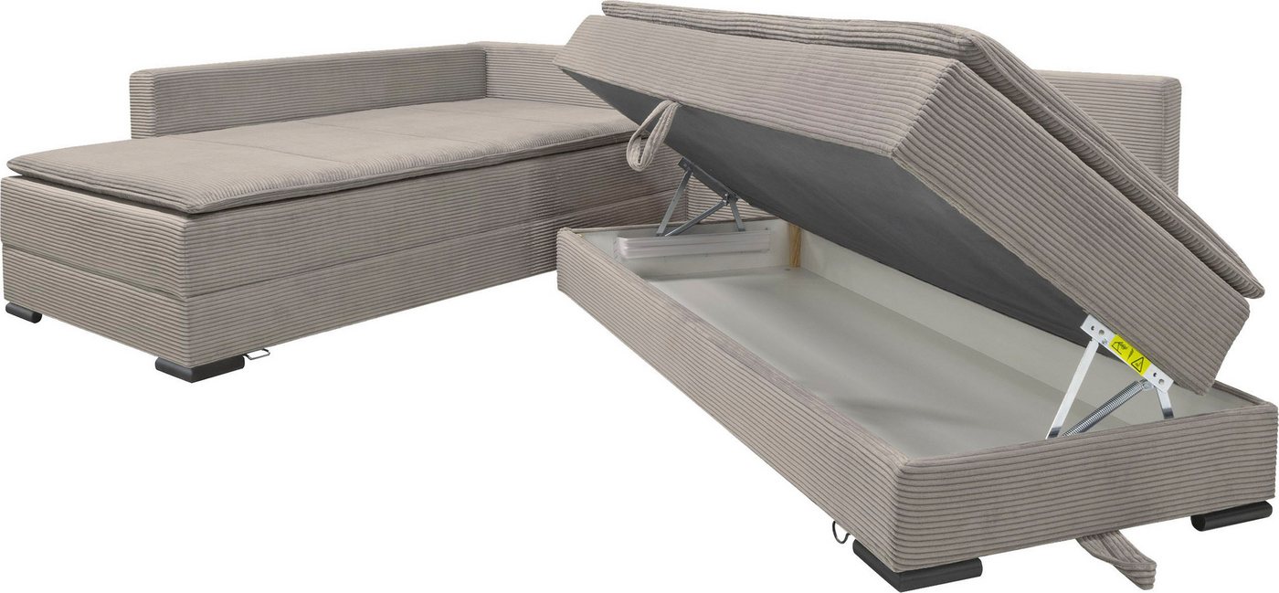 Home affaire Ecksofa Night & Day L-Form, B: 321 cm, mit Dauer-Schlaffunktion 180x200 cm, Schlaffunktion, Bettkasten, Topper & 3 Zierkissen, Boxspringbett Cord – Bild 5 von 5