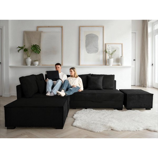 Home affaire Ecksofa Night & Day L-Form, B: 316 cm mit Dauer-Schlaffunktion 180x200 cm, Set: Sofa & Hocker, Schlaffunktion, Bettkasten & Kissen, Boxspringbett