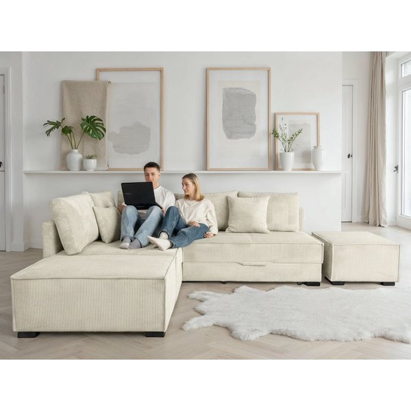 Home affaire Ecksofa Night & Day L-Form, B: 316 cm mit Dauer-Schlaffunktion 180x200 cm, Set: Sofa & Hocker, Schlaffunktion, Bettkasten & Kissen, Boxspringbett