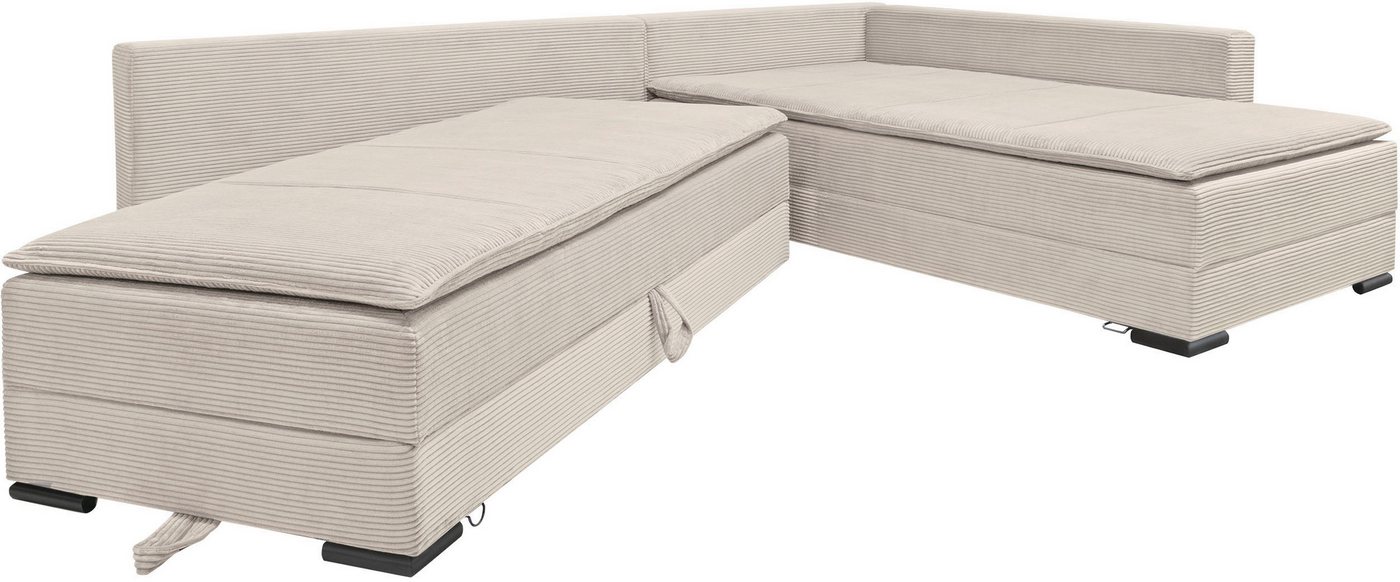 Home affaire Ecksofa Night & Day L-Form, B: 321 cm, mit Dauer-Schlaffunktion 180x200 cm, Schlaffunktion, Bettkasten, Topper & 3 Zierkissen, Boxspringbett Cord – Bild 4 von 5