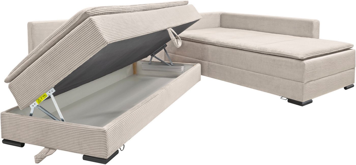 Home affaire Ecksofa Night & Day L-Form, B: 321 cm, mit Dauer-Schlaffunktion 180x200 cm, Schlaffunktion, Bettkasten, Topper & 3 Zierkissen, Boxspringbett Cord – Bild 5 von 5