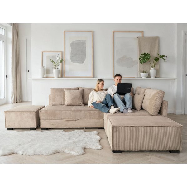 Home affaire Ecksofa Night & Day L-Form, B: 316 cm mit Dauer-Schlaffunktion 180x200 cm, Set: Sofa & Hocker, Schlaffunktion, Bettkasten & Kissen, Boxspringbett