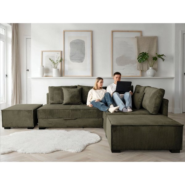 Home affaire Ecksofa Night & Day L-Form, B: 316 cm mit Dauer-Schlaffunktion 180x200 cm, Set: Sofa & Hocker, Schlaffunktion, Bettkasten & Kissen, Boxspringbett