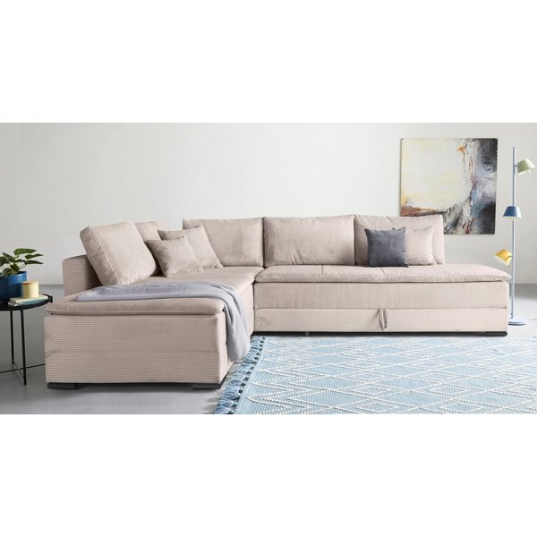 Home affaire Ecksofa Night & Day L-Form, B: 321 cm, mit Dauer-Schlaffunktion 180x200 cm, Schlaffunktion, Bettkasten, Topper & 3 Zierkissen, Boxspringbett Cord