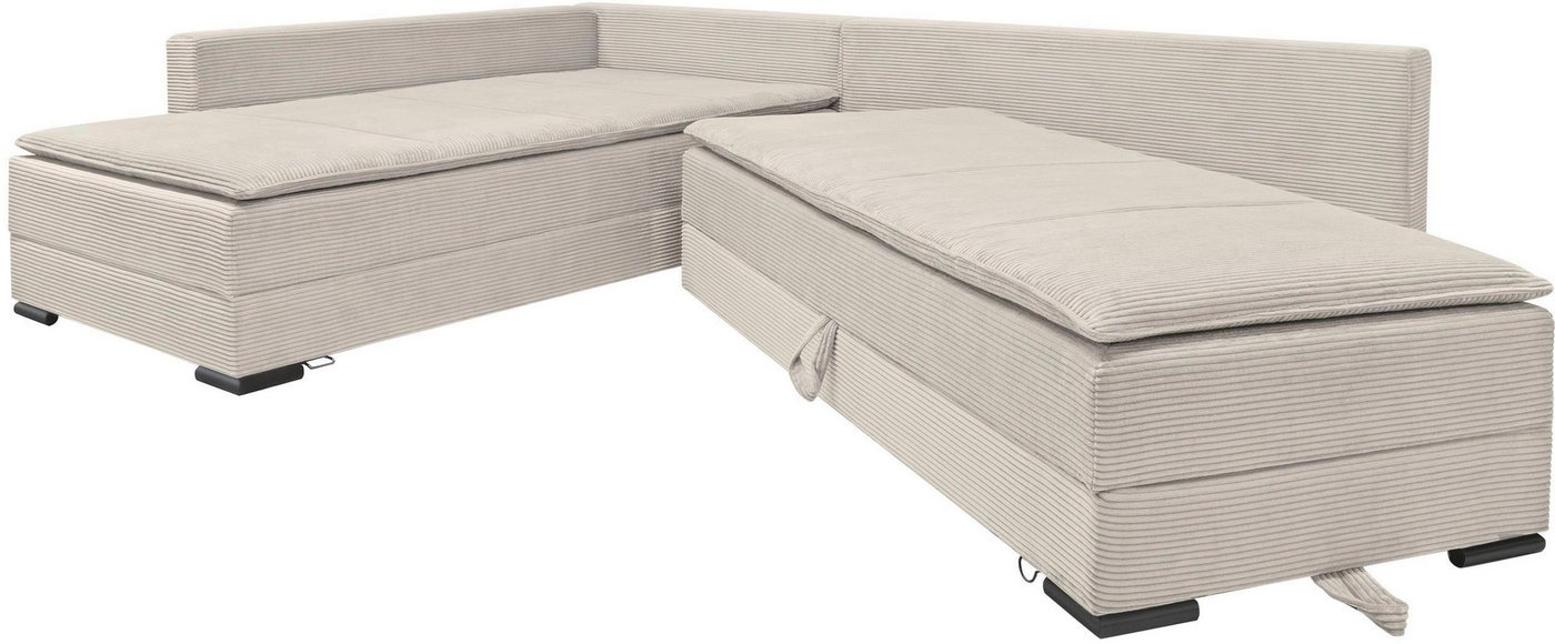 Home affaire Ecksofa Night & Day L-Form, B: 321 cm, mit Dauer-Schlaffunktion 180x200 cm, Schlaffunktion, Bettkasten, Topper & 3 Zierkissen, Boxspringbett Cord – Bild 4 von 5