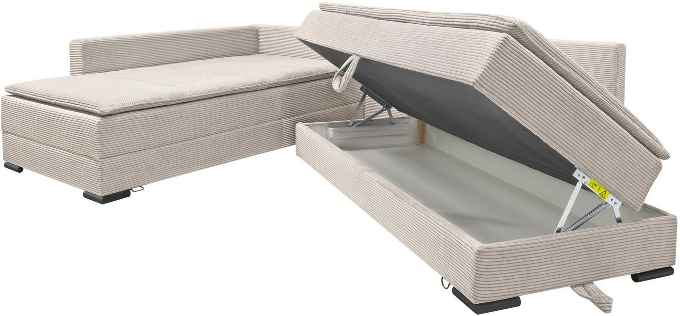 Home affaire Ecksofa Night & Day L-Form, B: 321 cm, mit Dauer-Schlaffunktion 180x200 cm, Schlaffunktion, Bettkasten, Topper & 3 Zierkissen, Boxspringbett Cord – Bild 5 von 5