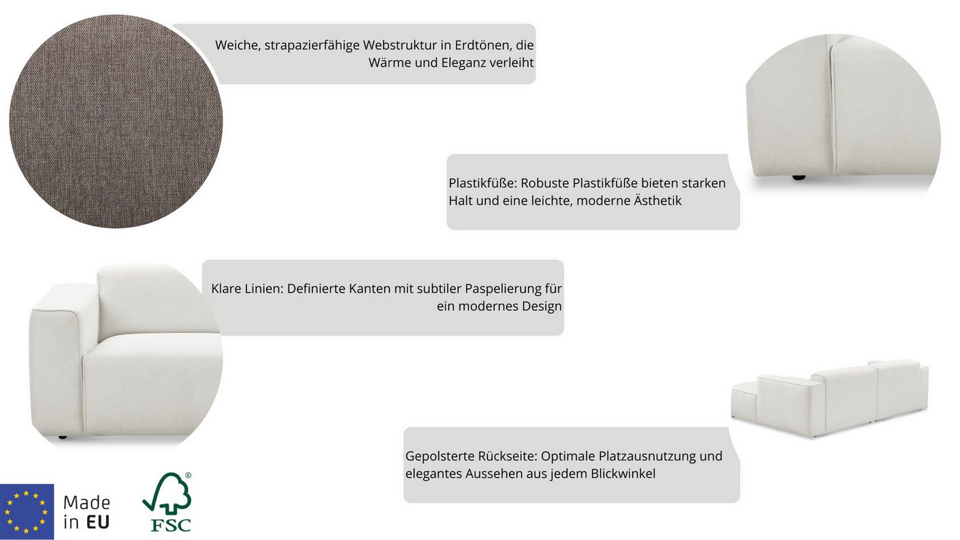 Home affaire Ecksofa Noord mit Kedernaht, Breite 282 cm, L-Form, Webstoff, mit Wellenunterfederung, Massivholzrahmen – Bild 3 von 5