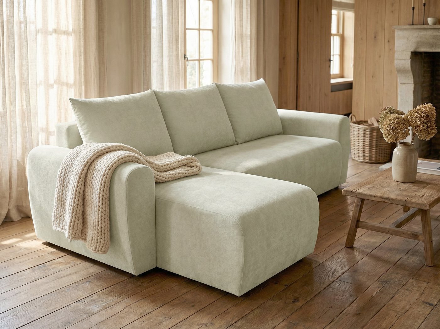 Home affaire Ecksofa Nortrud-Uni, 241 cm, L-Form, mit Schlaffunktion u. Bettkasten, Recamiere rechts / links montierbar, Feinstruktur-Bezug – Bild 3 von 5