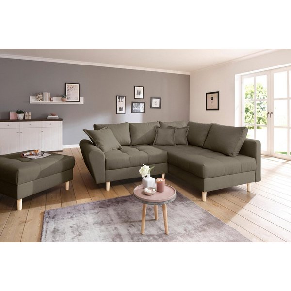 Home affaire Ecksofa Rice L-Form, B: 223 cm - OTTO. Verlässliche Qualität., Set: Sofa & Hocker, 3 Zierkissen, Federkern