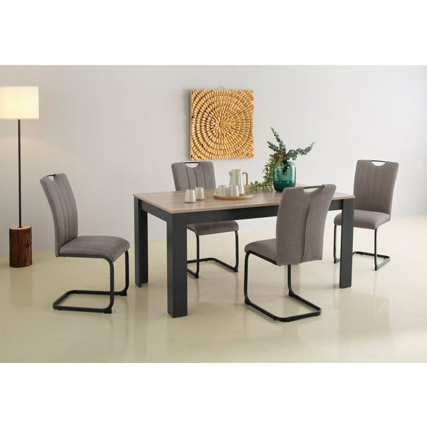Home affaire Essgruppe Napoli, (Set, 5-tlg., 4 Freischwinger + 1 Esstisch), 5-teilige Tischgruppe mit modernem Freischwinger Stuhl und Esstisch