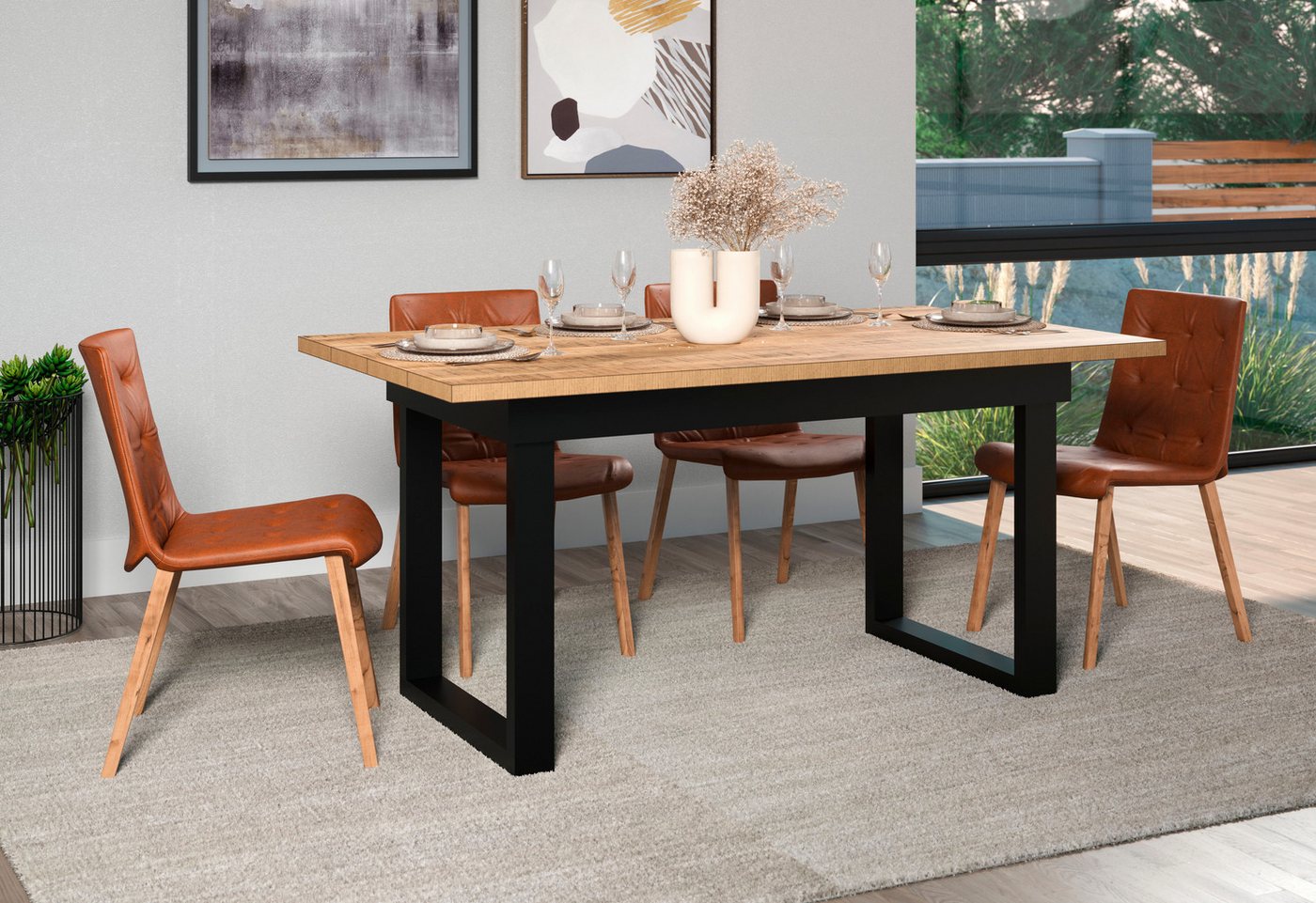 Home affaire Esstisch Elda (1-St), Esstisch mit 32 mm Tischplatte und Metallfüßen – (B/T/H) 160/90/76 cm – Bild 4 von 5
