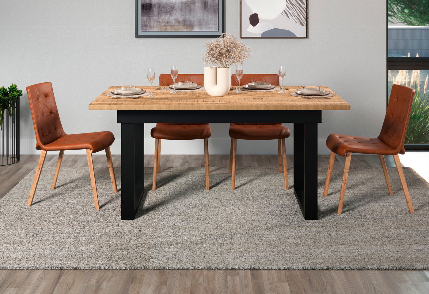 Home affaire Esstisch Elda (1-St), Esstisch mit 32 mm Tischplatte und Metallfüßen – (B/T/H) 160/90/76 cm – Bild 5 von 5