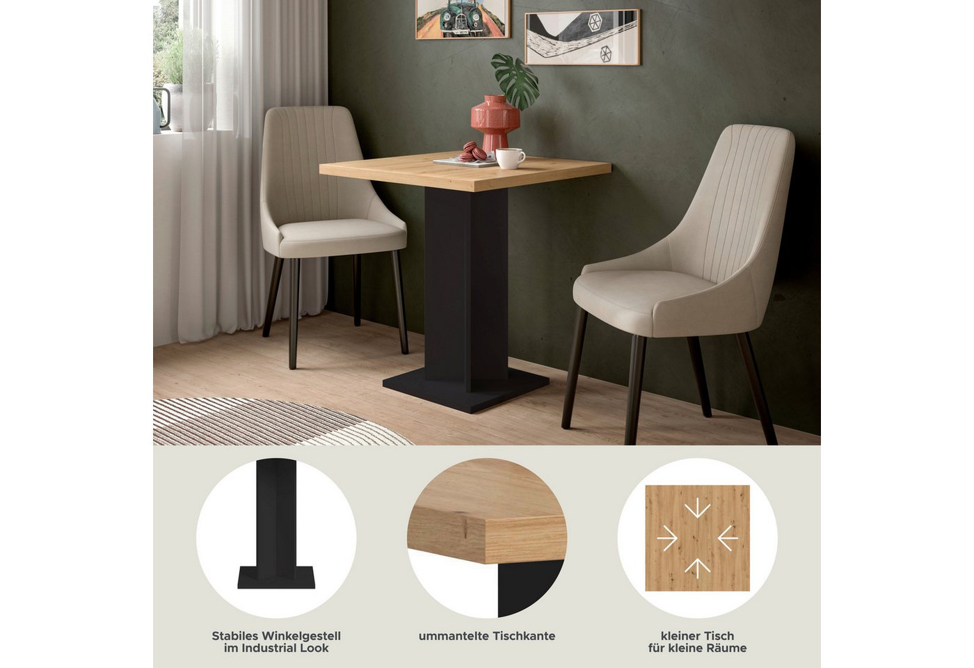 Home affaire Esstisch GERO, 70x76x70 cm, mit Säulengestell, quadartische Tischplatte (1-St., in verschiedenen Ausführungen erhältlich), Tisch, Esstisch, Esszimm – Bild 3 von 5