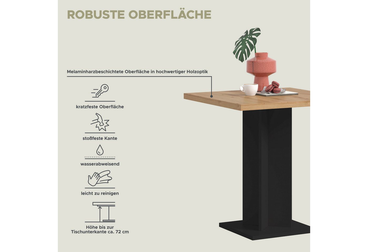 Home affaire Esstisch GERO, 70x76x70 cm, mit Säulengestell, quadartische Tischplatte (1-St., in verschiedenen Ausführungen erhältlich), Tisch, Esstisch, Esszimm – Bild 4 von 5