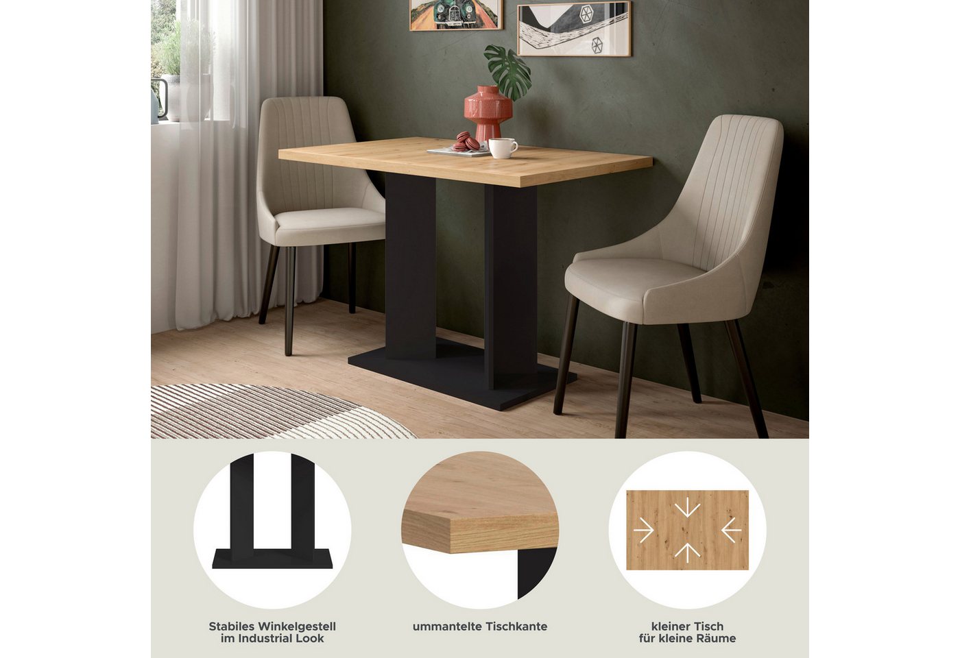 Home affaire Esstisch GERO, 110x76x70 cm, mit Säulengestell (1-St., in verschiedenen Ausführungen erhältlich), Tisch, Esstisch, Esszimmer, Esszimmertisch, Küche – Bild 3 von 5