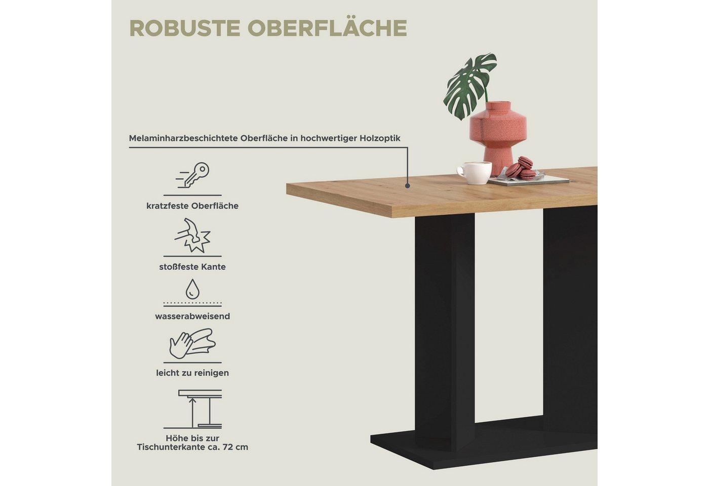 Home affaire Esstisch GERO, 110x76x70 cm, mit Säulengestell (1-St., in verschiedenen Ausführungen erhältlich), Tisch, Esstisch, Esszimmer, Esszimmertisch, Küche – Bild 4 von 5