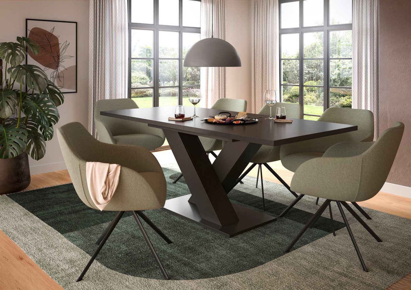 Home affaire Esstisch Motus, ausziehbar 150 -190 cm, inklusive 40 cm Einlegeplatte (Set, 1-St), X-Gestell mit Bodenplatte, Tisch, Küchentisch, Esszimmer, Küche – Bild 2 von 5