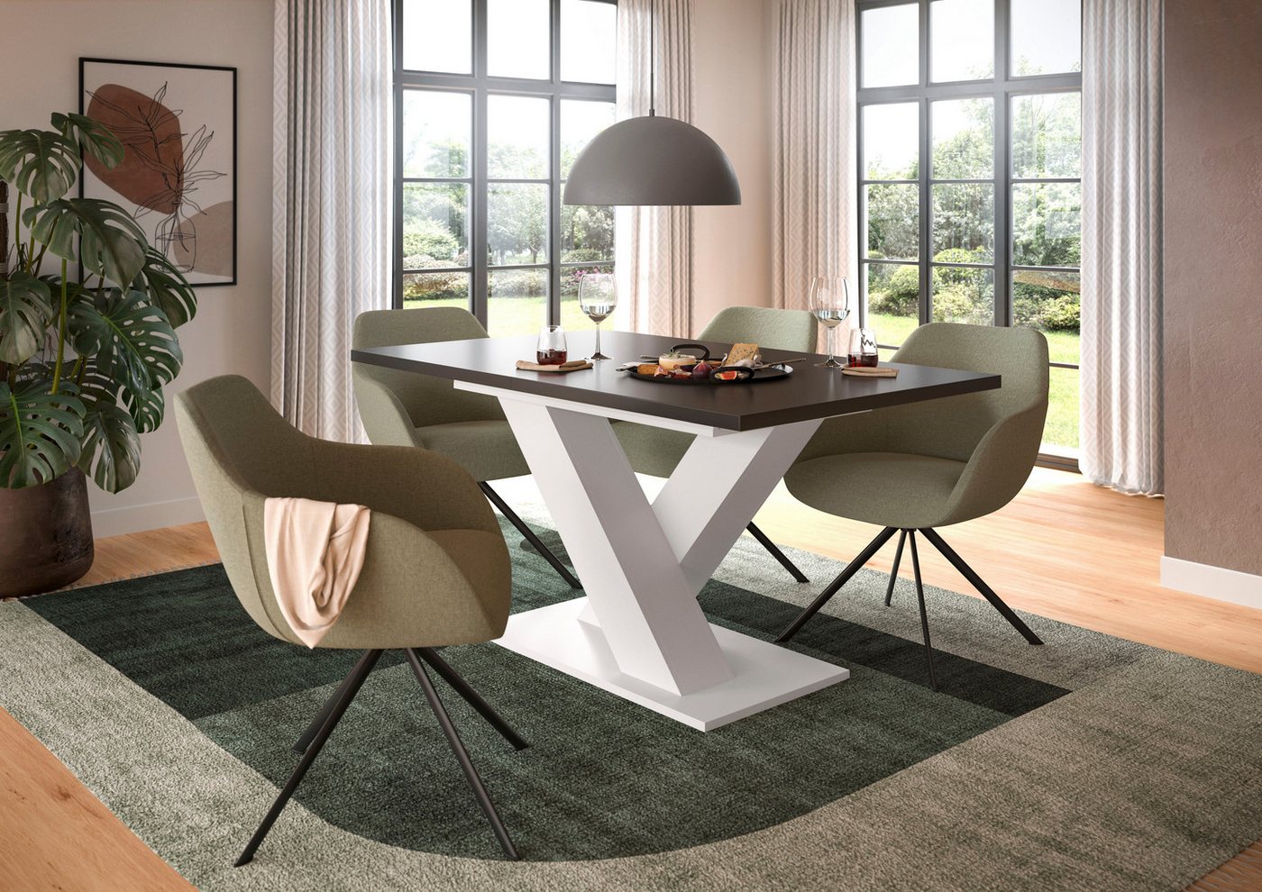 Home affaire Esstisch Motus, ausziehbar 150 -190 cm, inklusive 40 cm Einlegeplatte (Set, 1-St), X-Gestell mit Bodenplatte, Tisch, Küchentisch, Esszimmer, Küche – Bild 2 von 5
