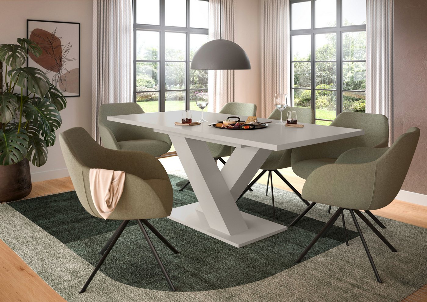 Home affaire Esstisch Motus, ausziehbar 150 -190 cm, inklusive 40 cm Einlegeplatte (Set, 1-St), X-Gestell mit Bodenplatte, Tisch, Küchentisch, Esszimmer, Küche – Bild 2 von 5