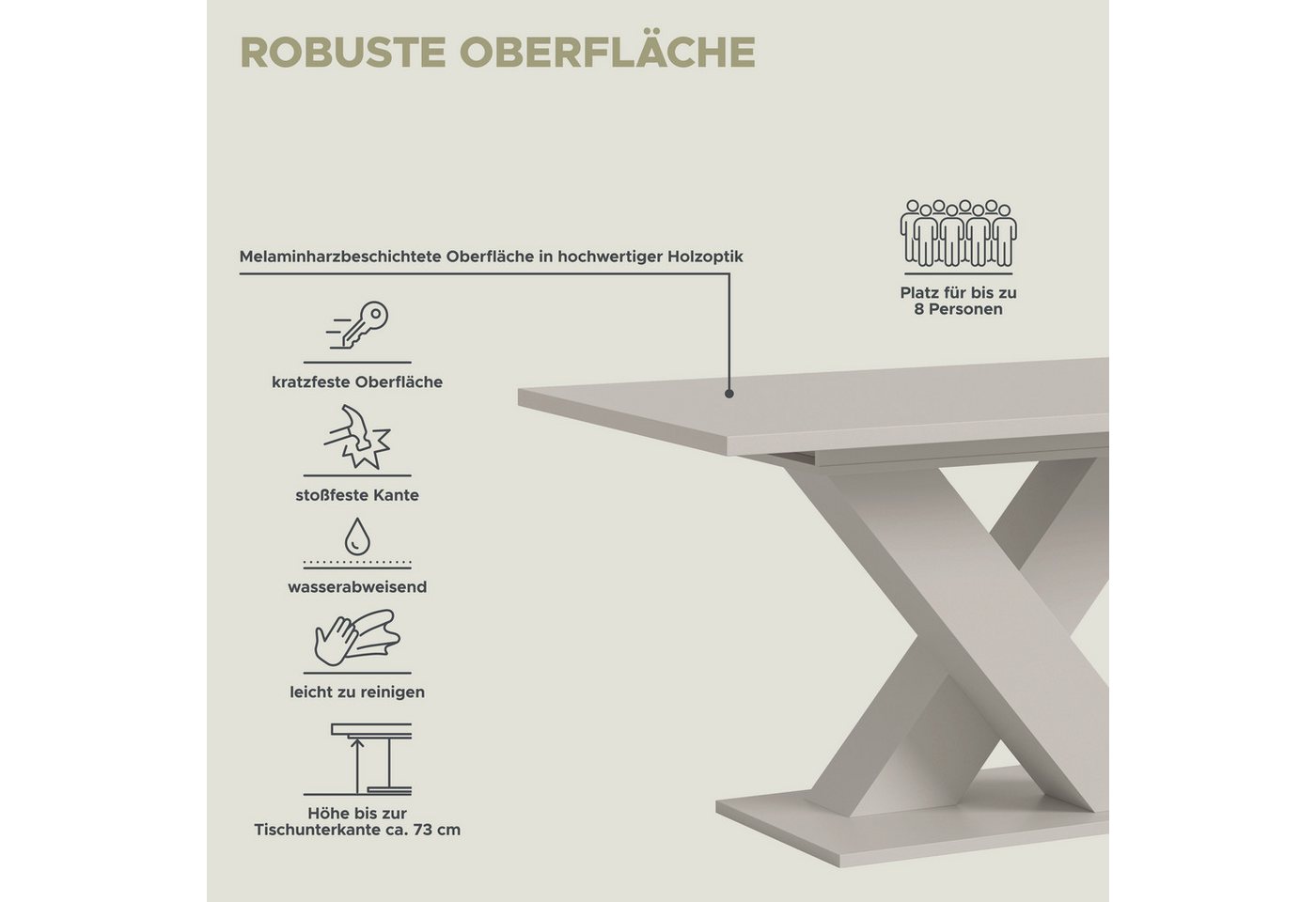 Home affaire Esstisch Motus, ausziehbar 150 -190 cm, inklusive 40 cm Einlegeplatte (Set, 1-St), X-Gestell mit Bodenplatte, Tisch, Küchentisch, Esszimmer, Küche – Bild 5 von 5