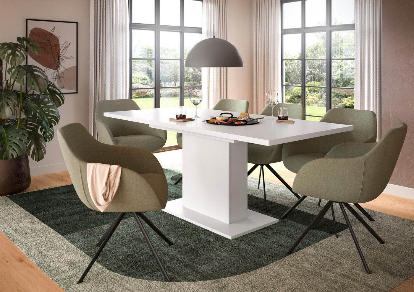 Home affaire Esstisch Motus, ausziehbar 150 -190 cm, inklusive 40 cm Einlegeplatte (Set, 1-St), Säulengestell mit Bodenplatte, Tisch, Küchentisch, Esszimmer, Kü – Bild 2 von 5