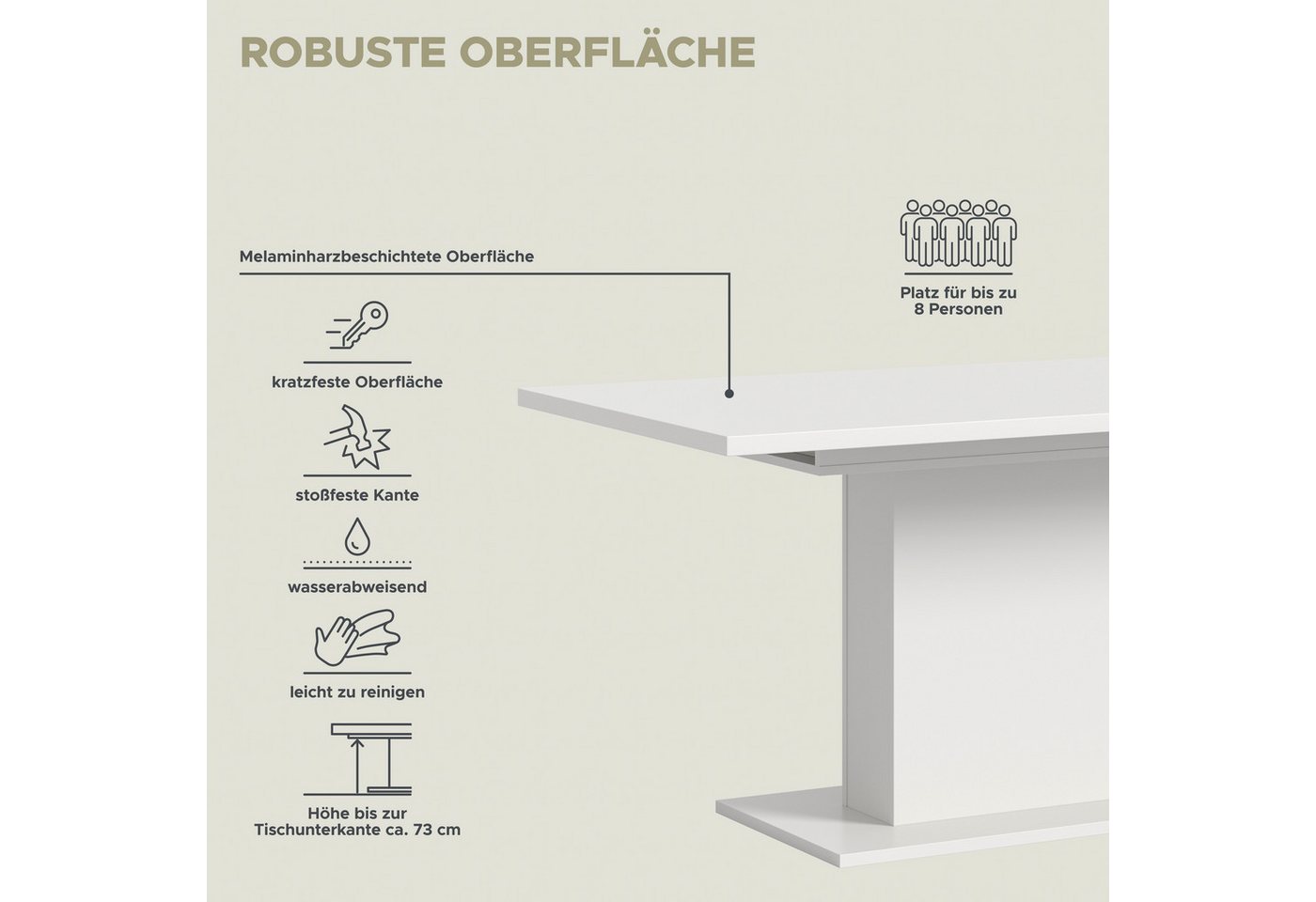 Home affaire Esstisch Motus, ausziehbar 150 -190 cm, inklusive 40 cm Einlegeplatte (Set, 1-St), Säulengestell mit Bodenplatte, Tisch, Küchentisch, Esszimmer, Kü – Bild 4 von 5