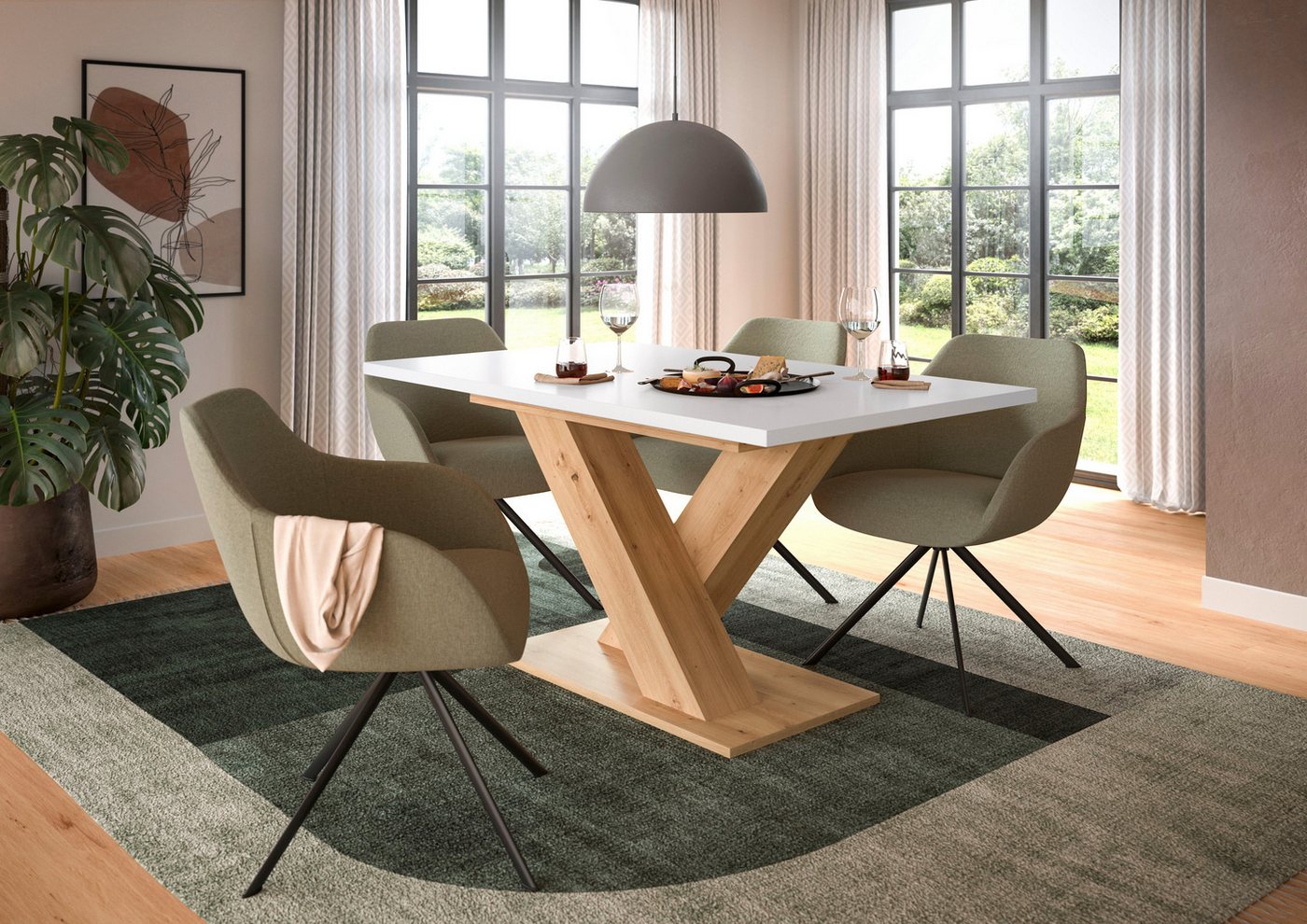 Home affaire Esstisch Motus, ausziehbar 150 -190 cm, inklusive 40 cm Einlegeplatte (Set, 1-St), X-Gestell mit Bodenplatte, Tisch, Küchentisch, Esszimmer, Küche – Bild 2 von 5