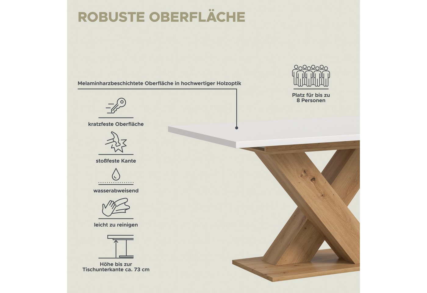 Home affaire Esstisch Motus, ausziehbar 150 -190 cm, inklusive 40 cm Einlegeplatte (Set, 1-St), X-Gestell mit Bodenplatte, Tisch, Küchentisch, Esszimmer, Küche – Bild 5 von 5