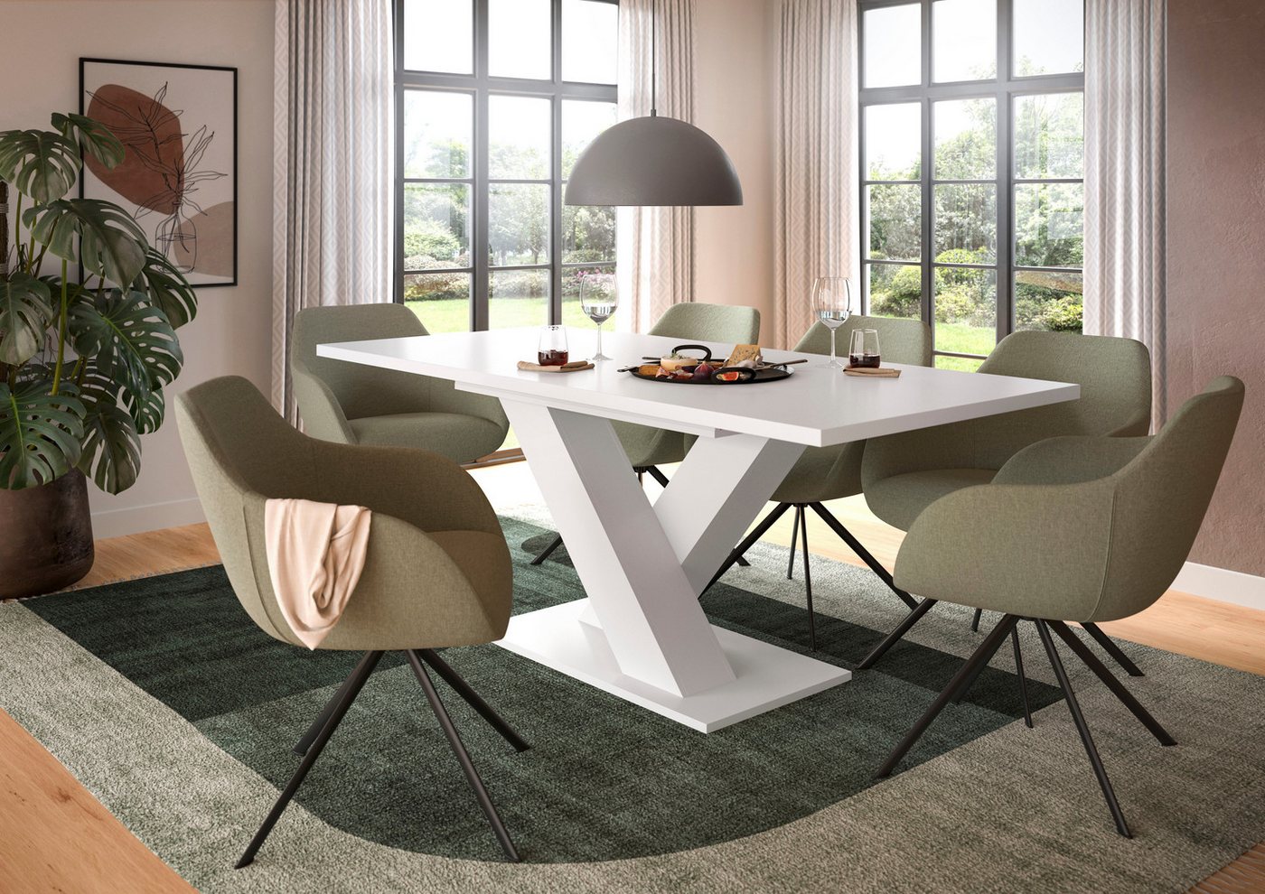 Home affaire Esstisch Motus, ausziehbar 150 -190 cm, inklusive 40 cm Einlegeplatte (Set, 1-St), X-Gestell mit Bodenplatte, Tisch, Küchentisch, Esszimmer, Küche – Bild 2 von 5